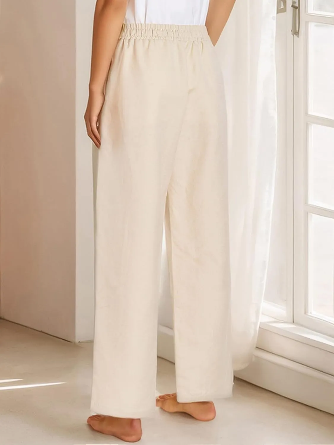 Latuza Women's Petite Length Linen Pants Wide Leg Lounge Pants