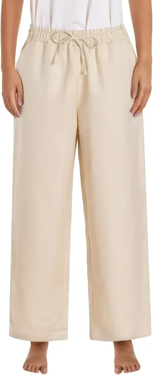 Latuza Women's Petite Length Linen Pants Wide Leg Lounge Pants