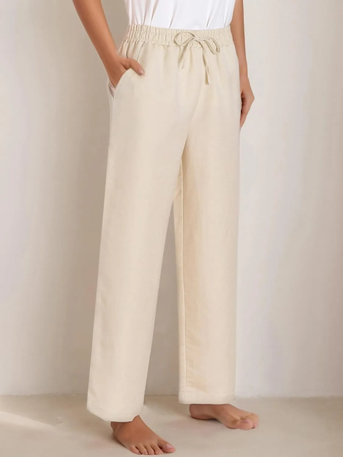 Latuza Women's Petite Length Linen Pants Wide Leg Lounge Pants