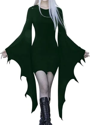 LCMTWX Halloween Costumes for Women Cold Shoulder Butterfly Sleeve Costumes Mesh Lace Light Long Sleeve Dresses for