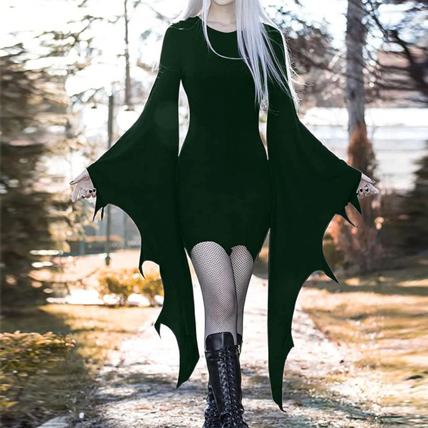 LCMTWX Halloween Costumes for Women Cold Shoulder Butterfly Sleeve Costumes Mesh Lace Light Long Sleeve Dresses for