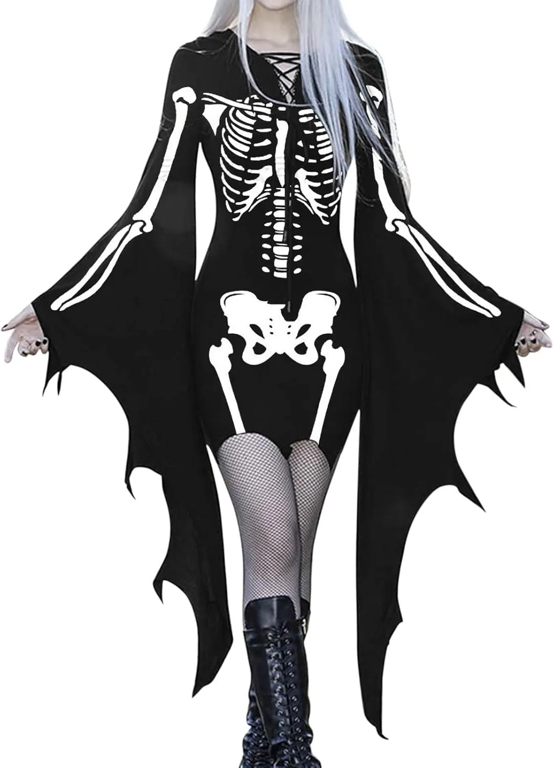 LCMTWX Halloween Costumes for Women Cold Shoulder Butterfly Sleeve Costumes Mesh Lace Light Long Sleeve Dresses for