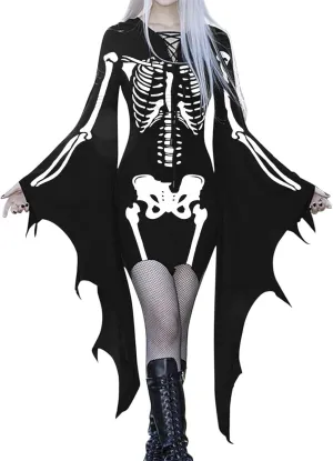 LCMTWX Halloween Costumes for Women Cold Shoulder Butterfly Sleeve Costumes Mesh Lace Light Long Sleeve Dresses for