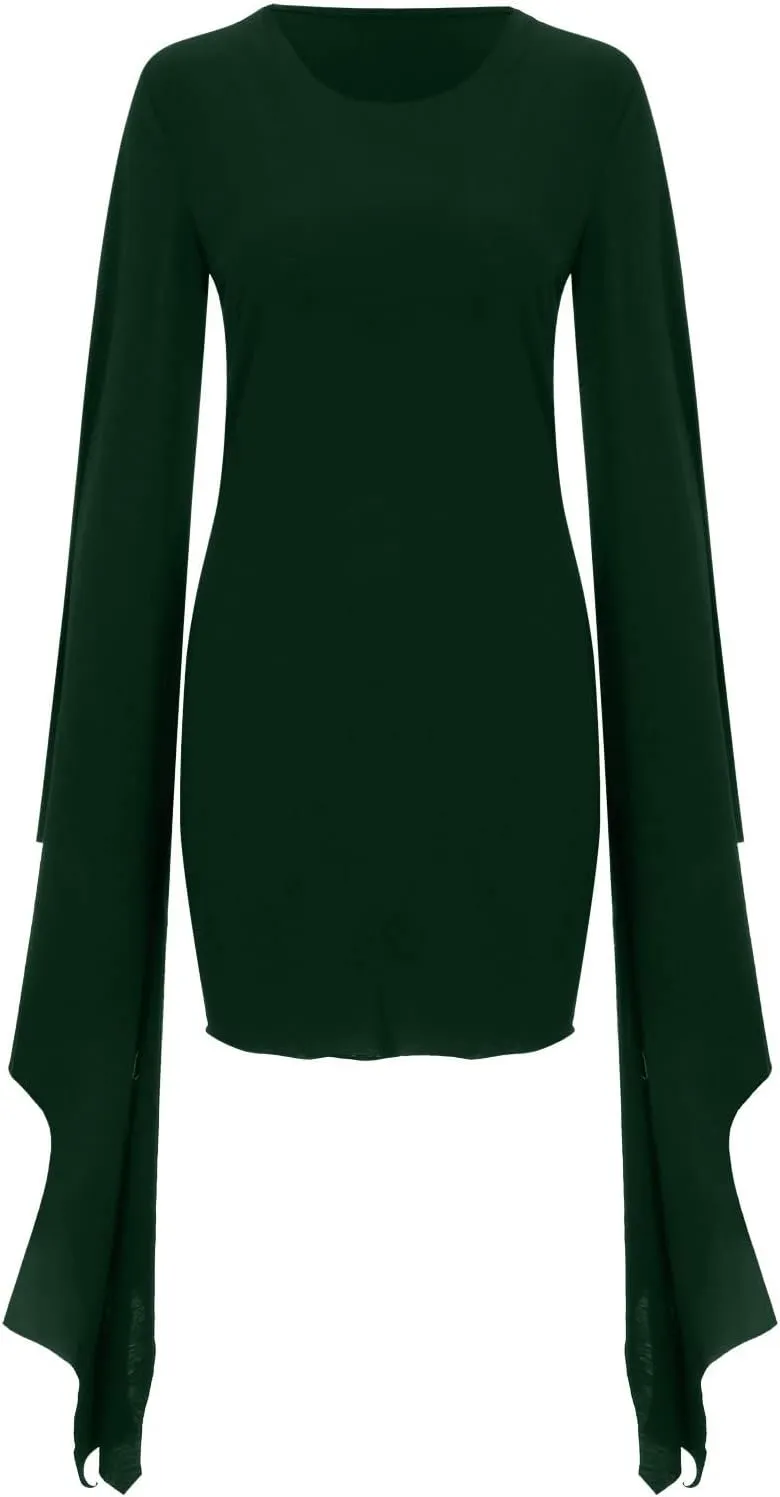 LCMTWX Halloween Costumes for Women Cold Shoulder Butterfly Sleeve Costumes Mesh Lace Light Long Sleeve Dresses for