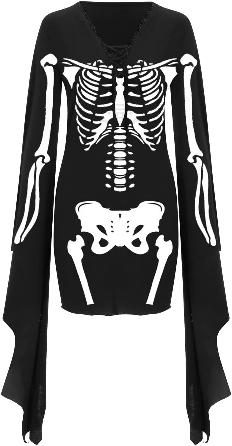 LCMTWX Halloween Costumes for Women Cold Shoulder Butterfly Sleeve Costumes Mesh Lace Light Long Sleeve Dresses for