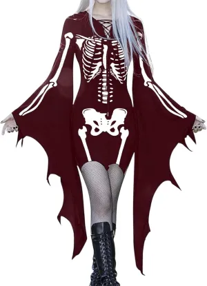 LCMTWX Halloween Costumes for Women Cold Shoulder Butterfly Sleeve Costumes Mesh Lace Light Long Sleeve Dresses for