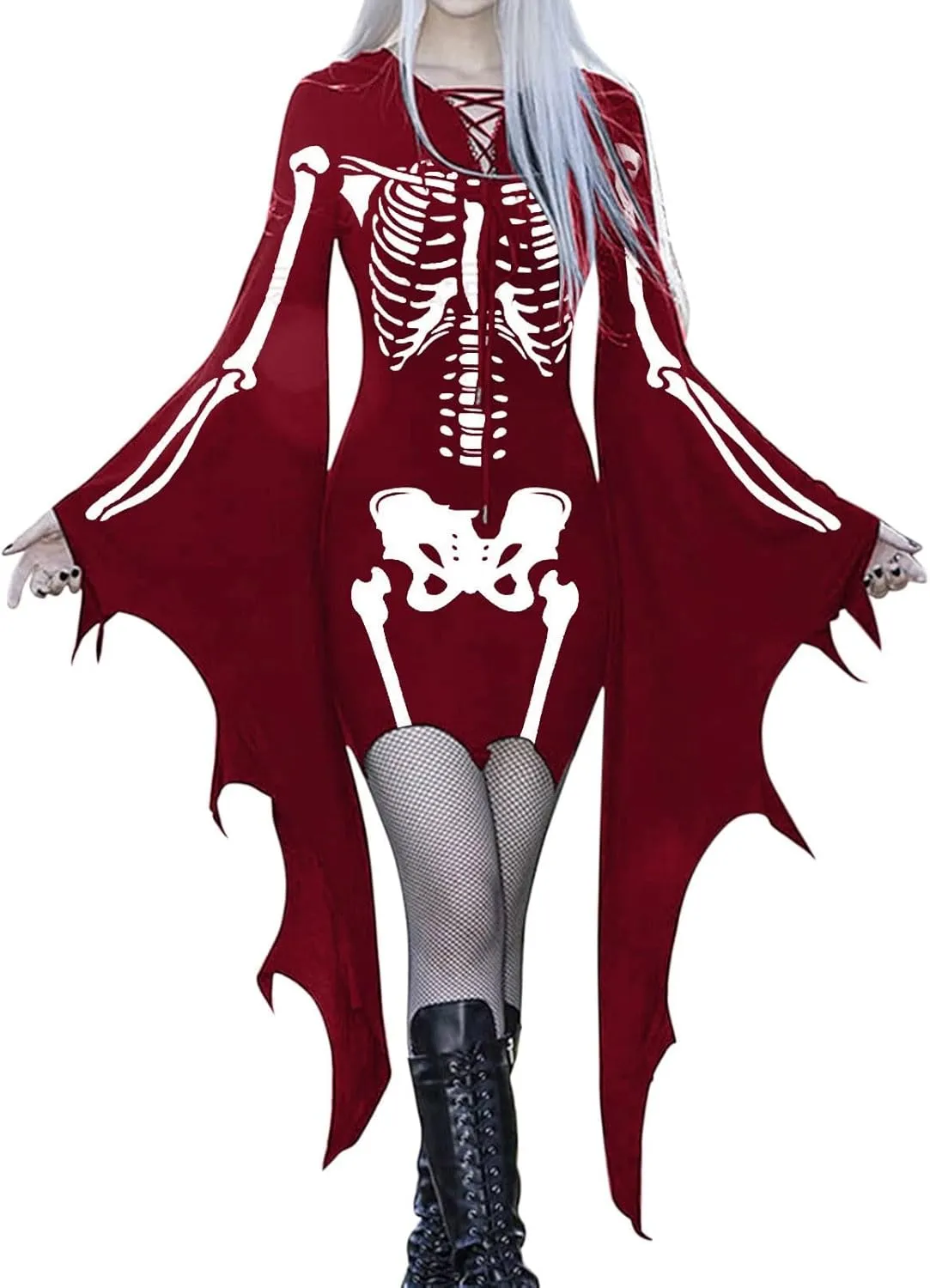 LCMTWX Halloween Costumes for Women Cold Shoulder Butterfly Sleeve Costumes Mesh Lace Light Long Sleeve Dresses for