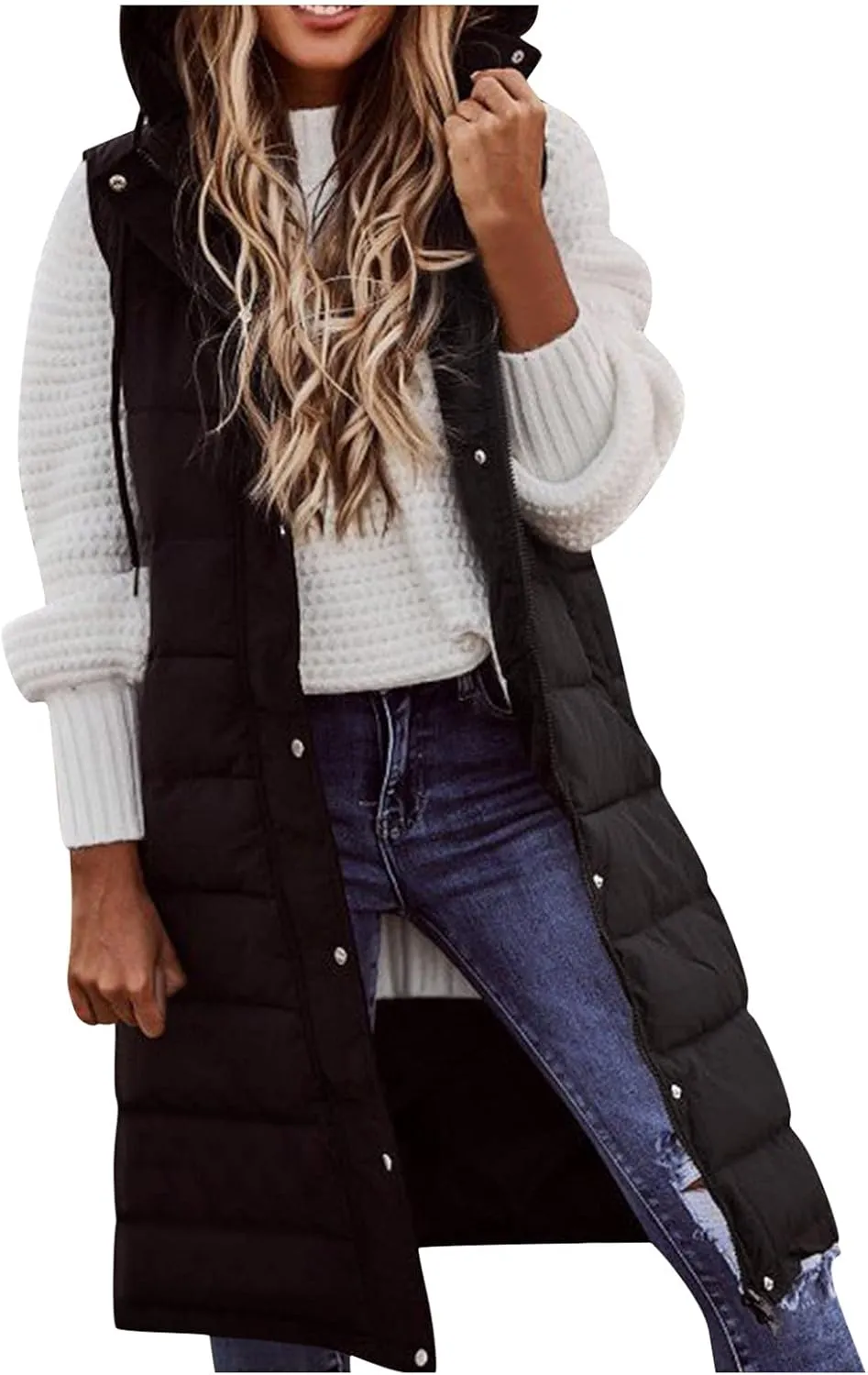 LCMTWX Womens Puffer Vest Long Winter Thin And Light Down Coat Casual Down Coat Slim Cotton Sleeveless Puffy Jacket with