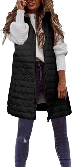 LCMTWX Womens Puffer Vest Long Winter Thin And Light Down Coat Casual Down Coat Slim Cotton Sleeveless Puffy Jacket with