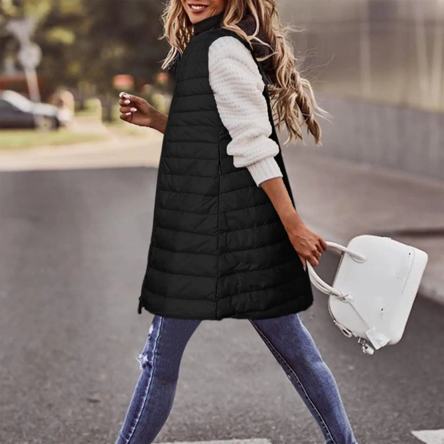 LCMTWX Womens Puffer Vest Long Winter Thin And Light Down Coat Casual Down Coat Slim Cotton Sleeveless Puffy Jacket with