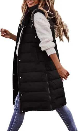 LCMTWX Womens Puffer Vest Long Winter Thin And Light Down Coat Casual Down Coat Slim Cotton Sleeveless Puffy Jacket with