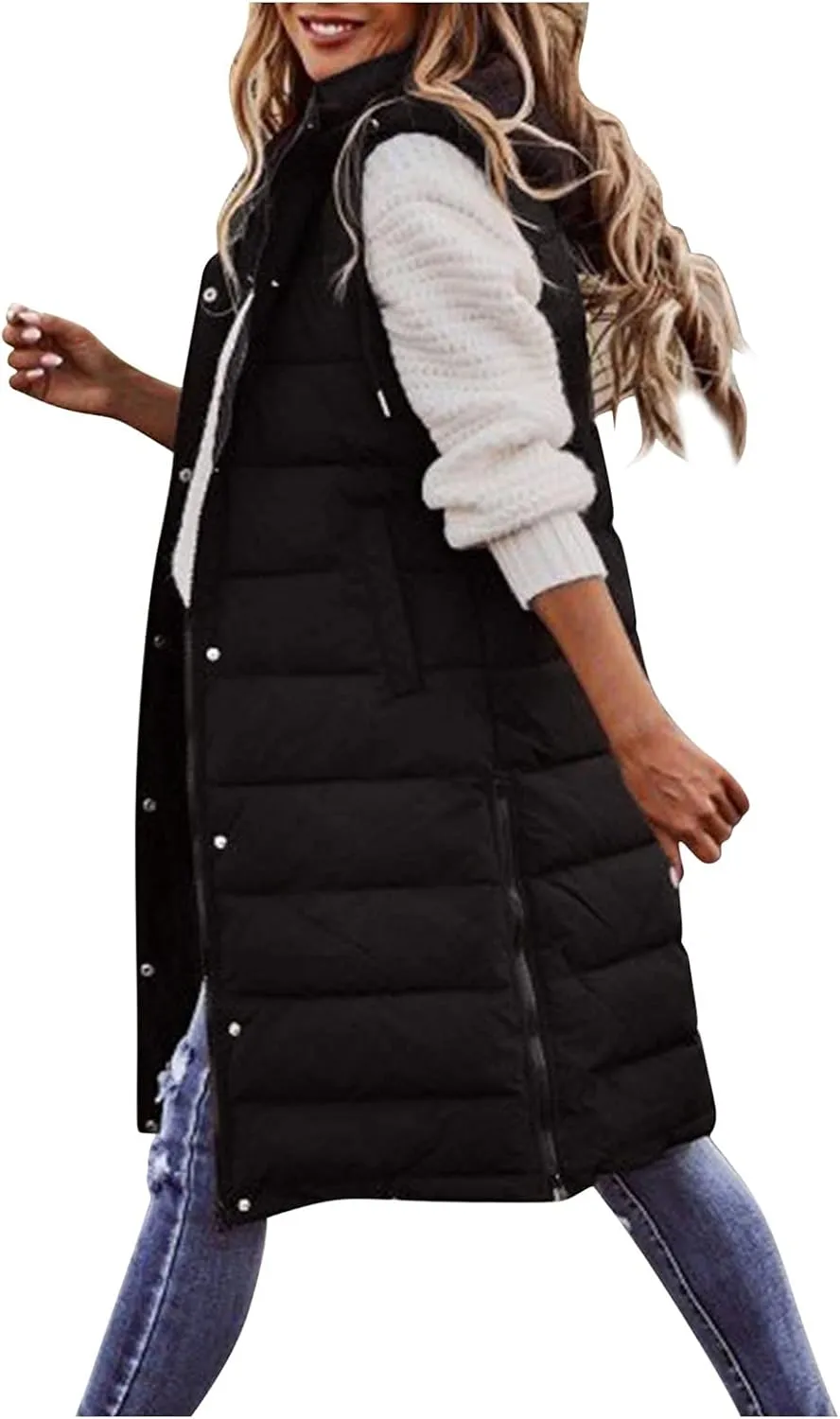 LCMTWX Womens Puffer Vest Long Winter Thin And Light Down Coat Casual Down Coat Slim Cotton Sleeveless Puffy Jacket with