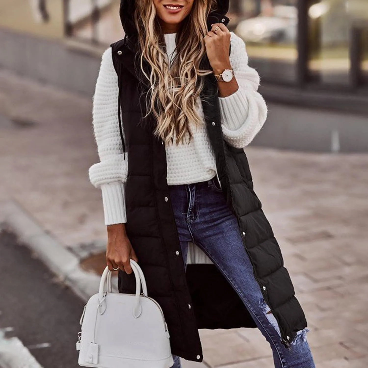 LCMTWX Womens Puffer Vest Long Winter Thin And Light Down Coat Casual Down Coat Slim Cotton Sleeveless Puffy Jacket with