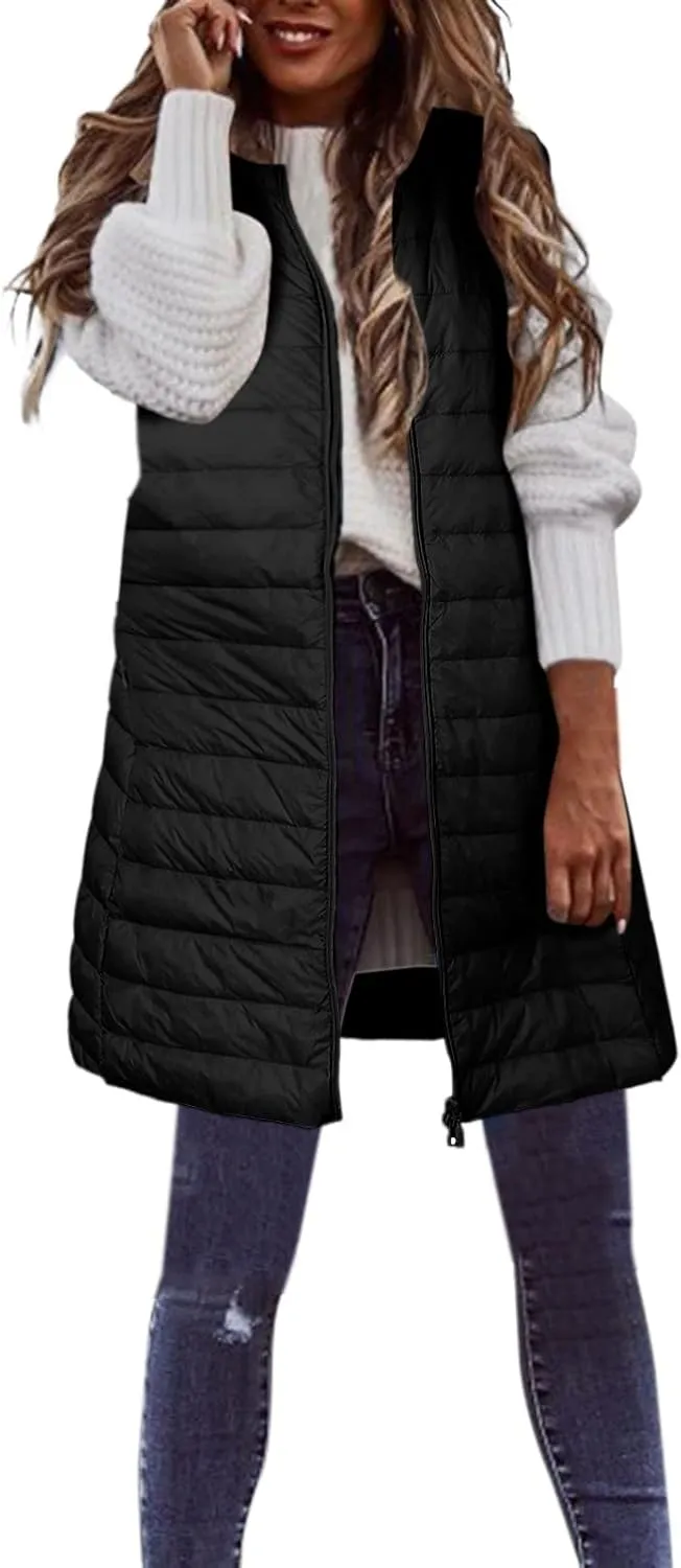 LCMTWX Womens Puffer Vest Long Winter Thin And Light Down Coat Casual Down Coat Slim Cotton Sleeveless Puffy Jacket with