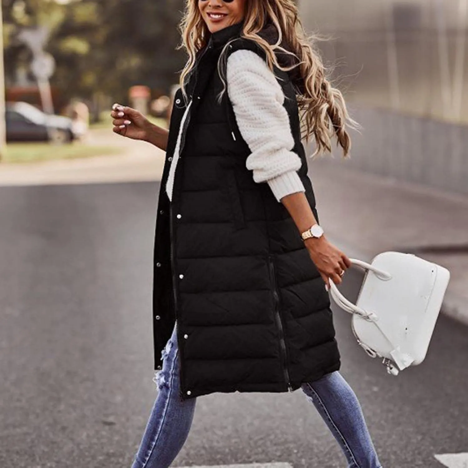 LCMTWX Womens Puffer Vest Long Winter Thin And Light Down Coat Casual Down Coat Slim Cotton Sleeveless Puffy Jacket with