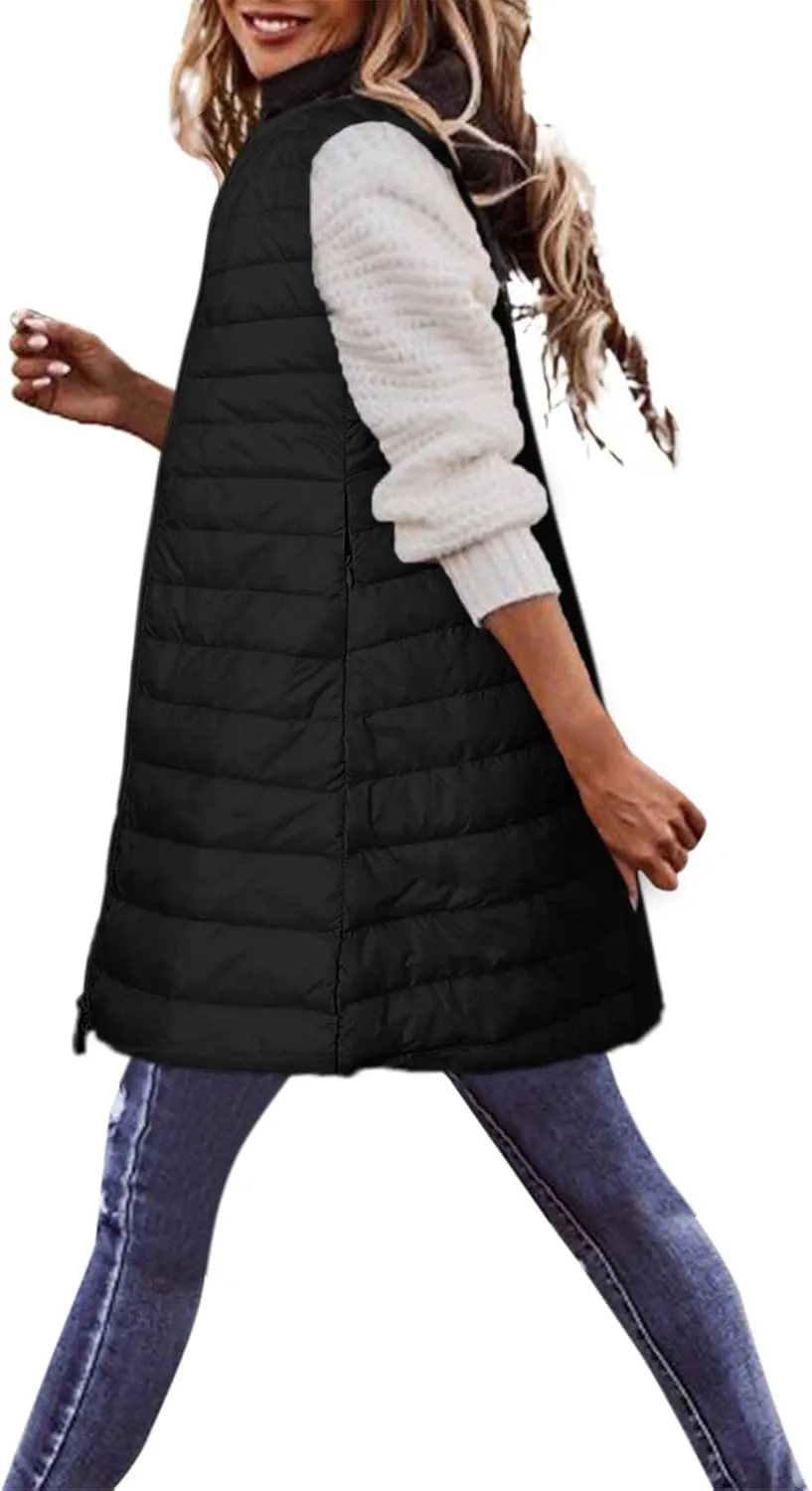 LCMTWX Womens Puffer Vest Long Winter Thin And Light Down Coat Casual Down Coat Slim Cotton Sleeveless Puffy Jacket with