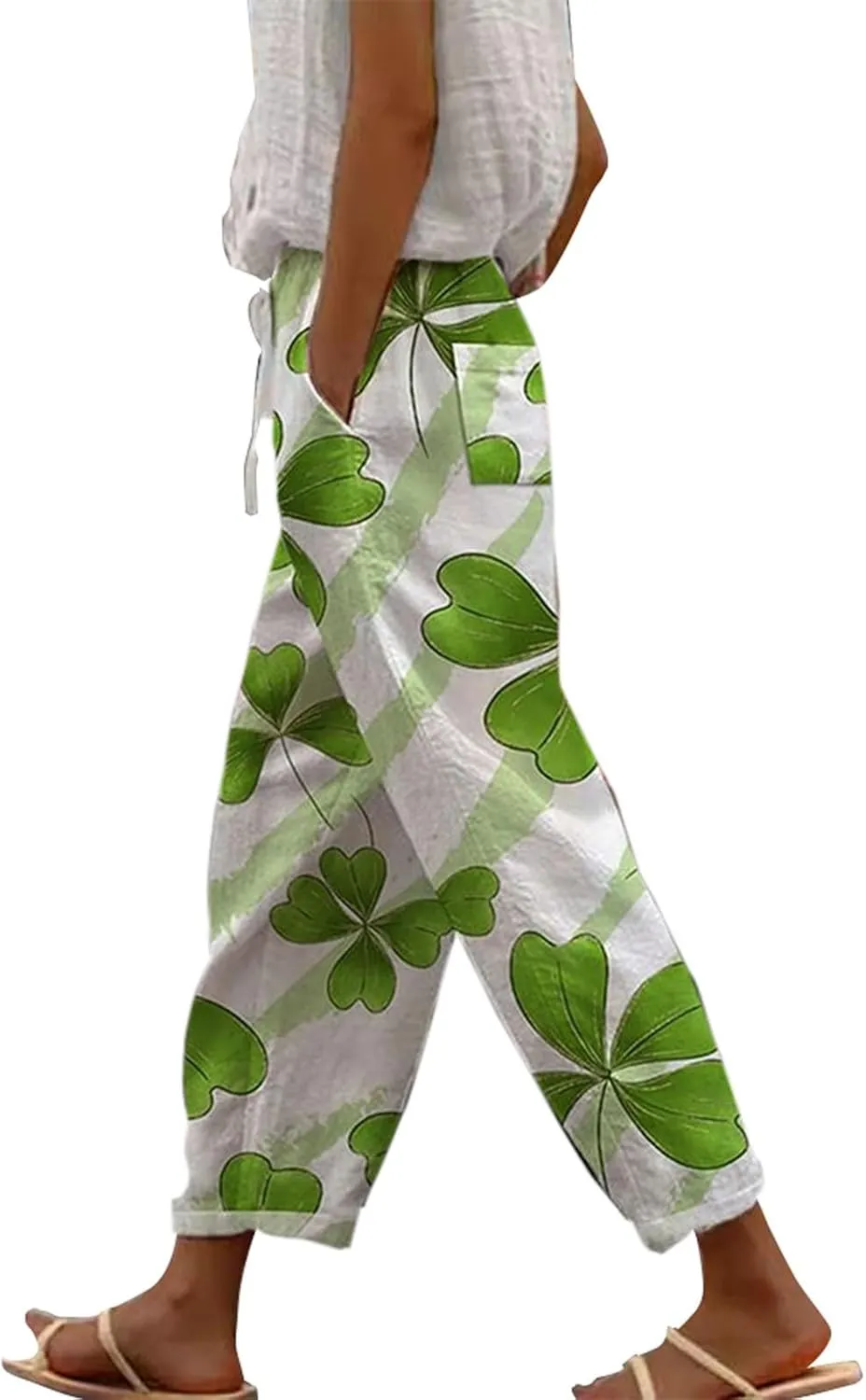 Linen Pants for Women 2025 Summer Casual High Waist Elastic Straight Leg Lounge Pant Loose Lightweight Beach Trousers