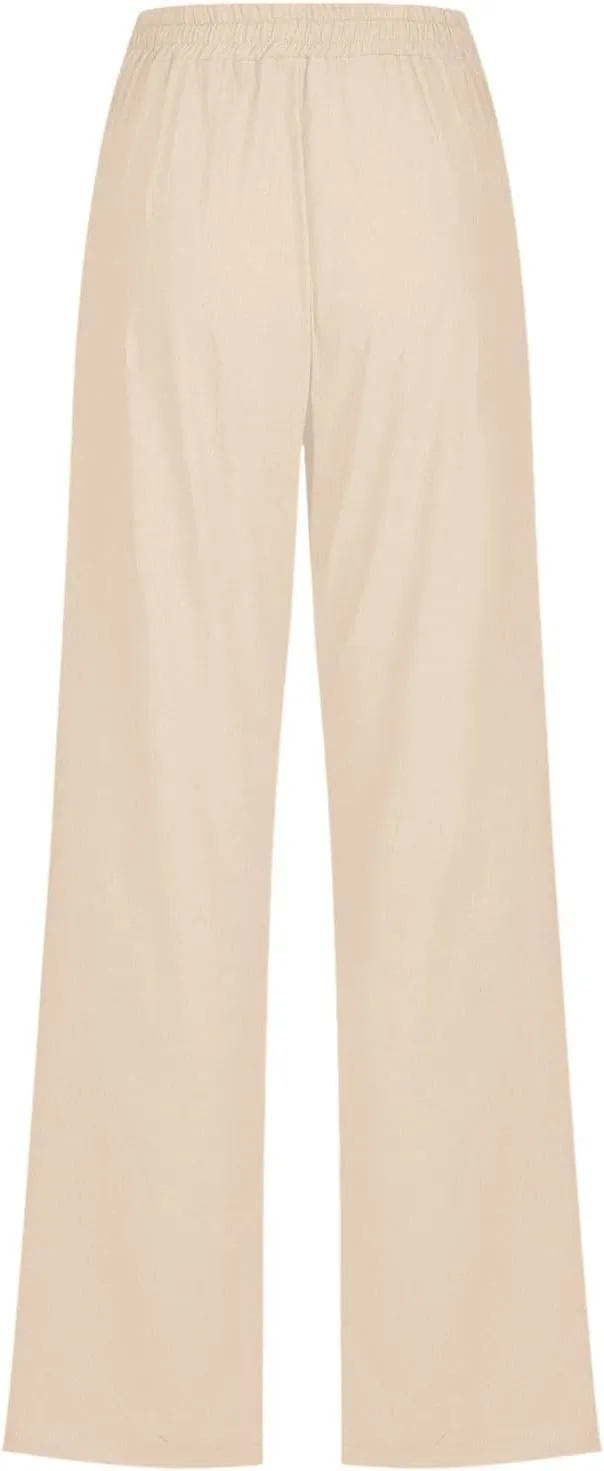 Linen Pants for Women 2025 Summer Drawstring Pants Casual Loose Wide Leg Lounge Trousers for Beach Travel Vacation