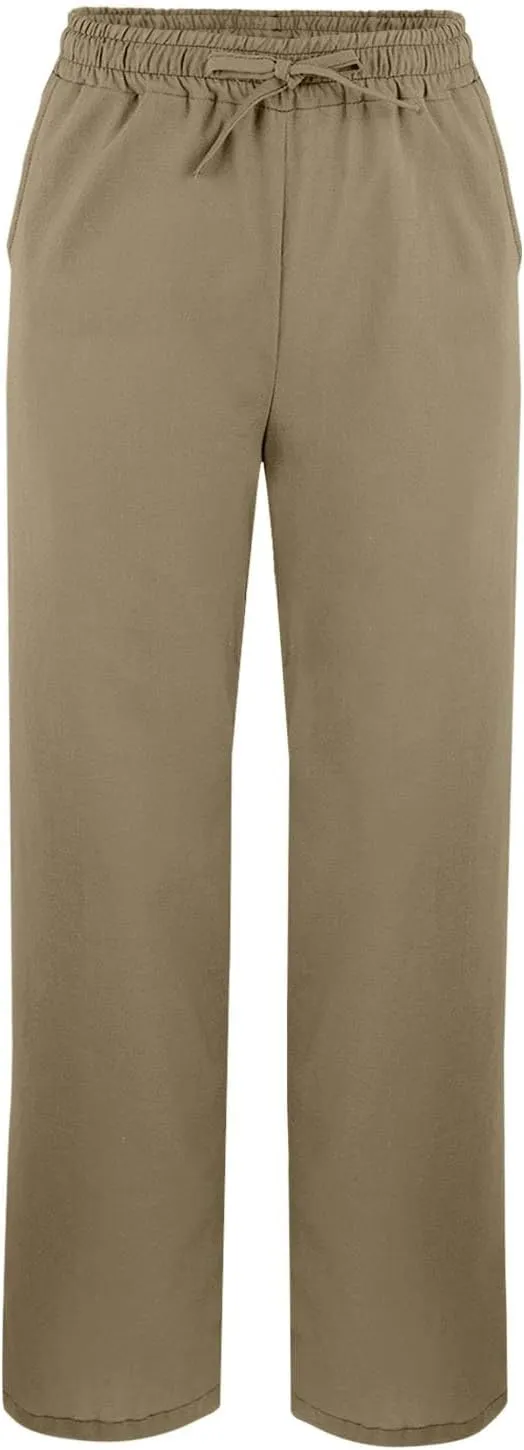 Linen Pants for Women 2025 Summer Drawstring Straight Leg Elastic Waist Lounge Trousers Casual Beach Pant with Split