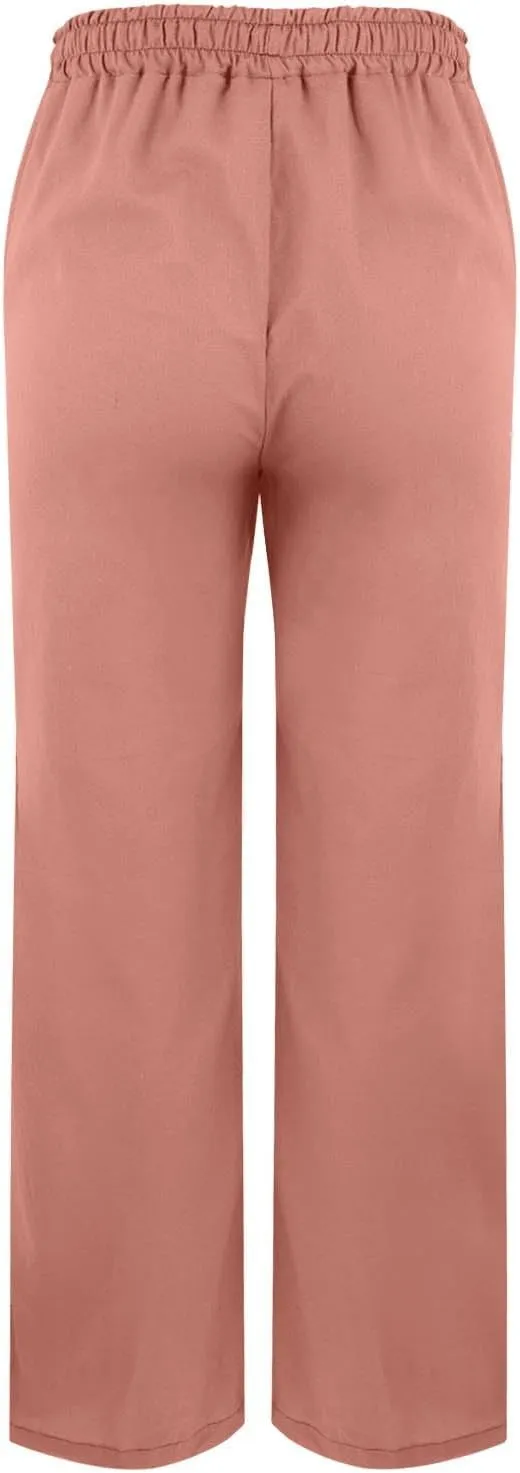 Linen Pants for Women High Waisted Elastic Drawstring Beach Pants Casual Loose Wide Leg Trousers with Pockets