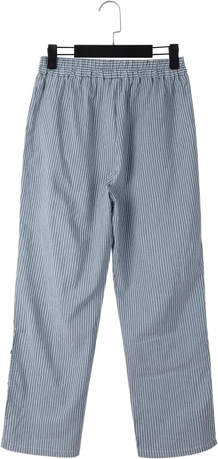 Linen Pants for Women Striped Elastic Waistband High Waistband Pocket Pants Side Nine Point Loose Casual