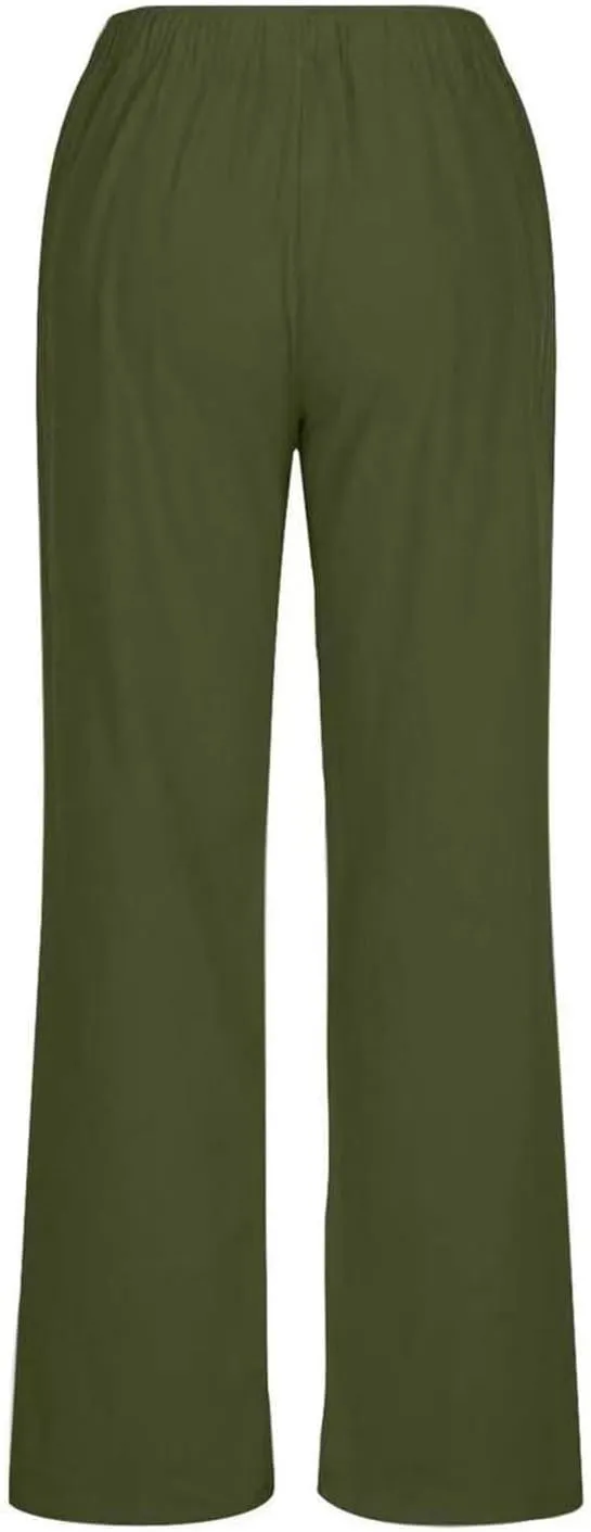 Linen Pants Women Summer Drawstring High Waist Pants Loose Cotton Linen Wide Leg Palazzo Pant Casual Beach Trousers