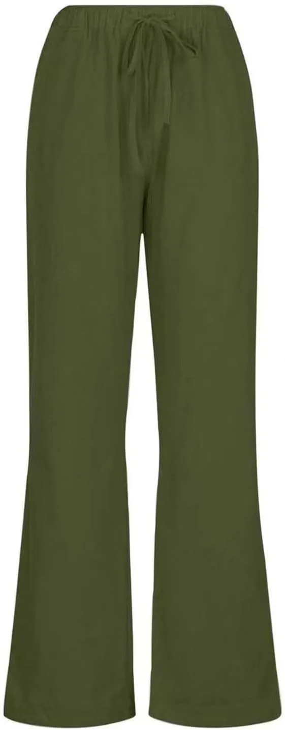 Linen Pants Women Summer Drawstring High Waist Pants Loose Cotton Linen Wide Leg Palazzo Pant Casual Beach Trousers