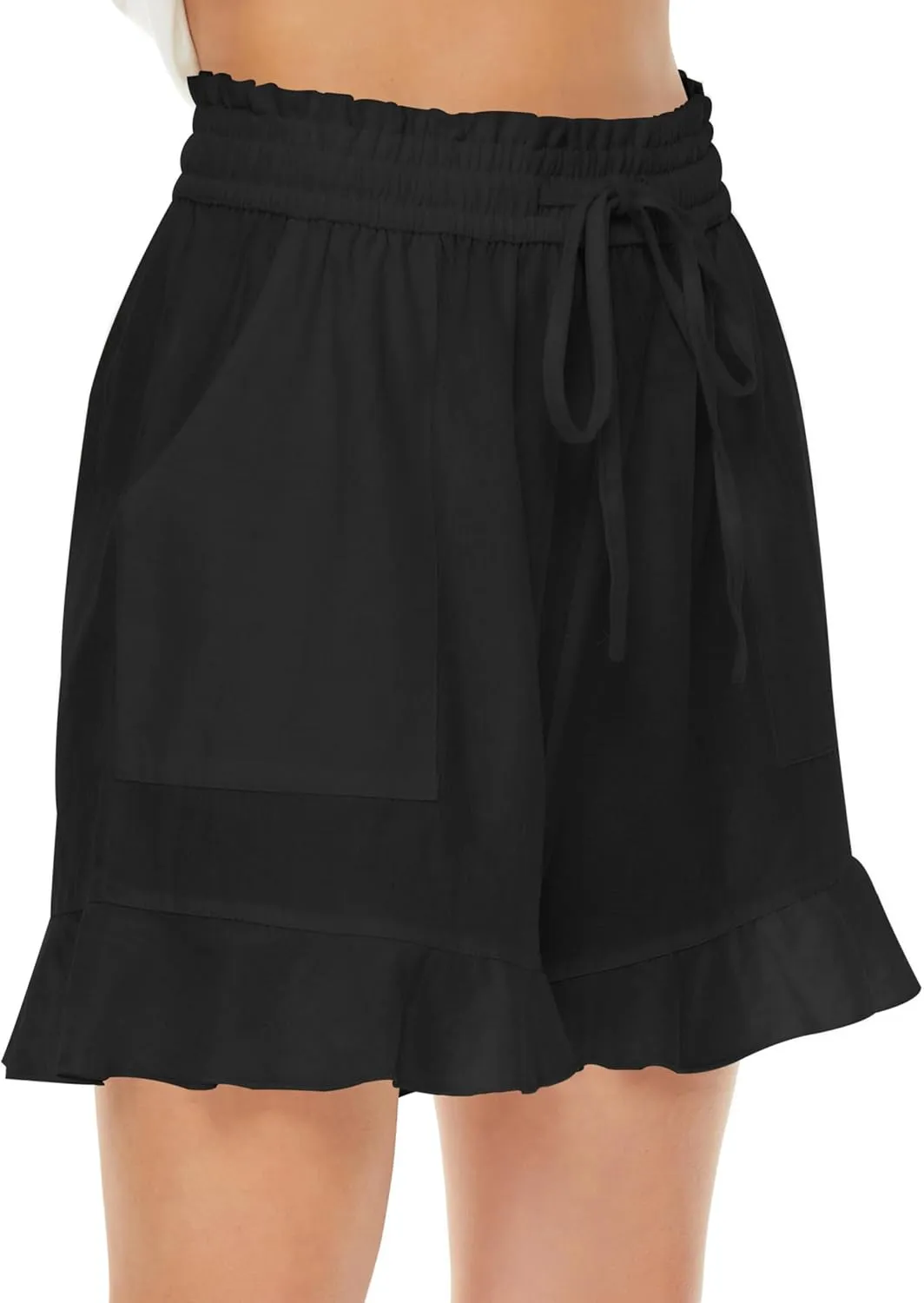 LNX Womens Linen Shorts High Waisted Wide Leg Drawstring Summer Beach Shorts with Pockets