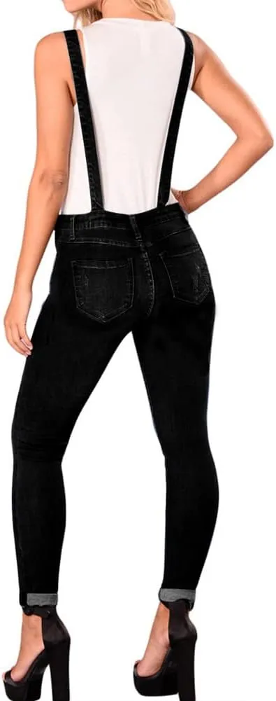 LONGBIDA Skinny Ripped Jeans Denim Jumpsuit Overalls For Women