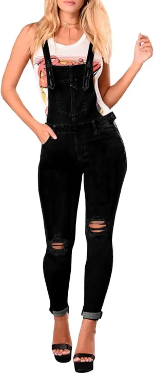 LONGBIDA Skinny Ripped Jeans Denim Jumpsuit Overalls For Women