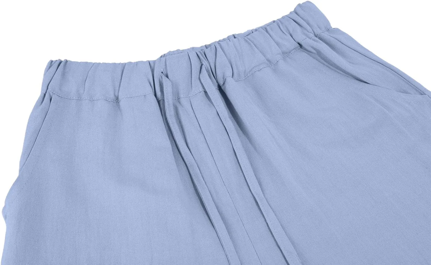 loveimgs Women's Casual Wide Leg Elastic Waist Loose Lightweight Summer Linen Beach Pants Drawstring