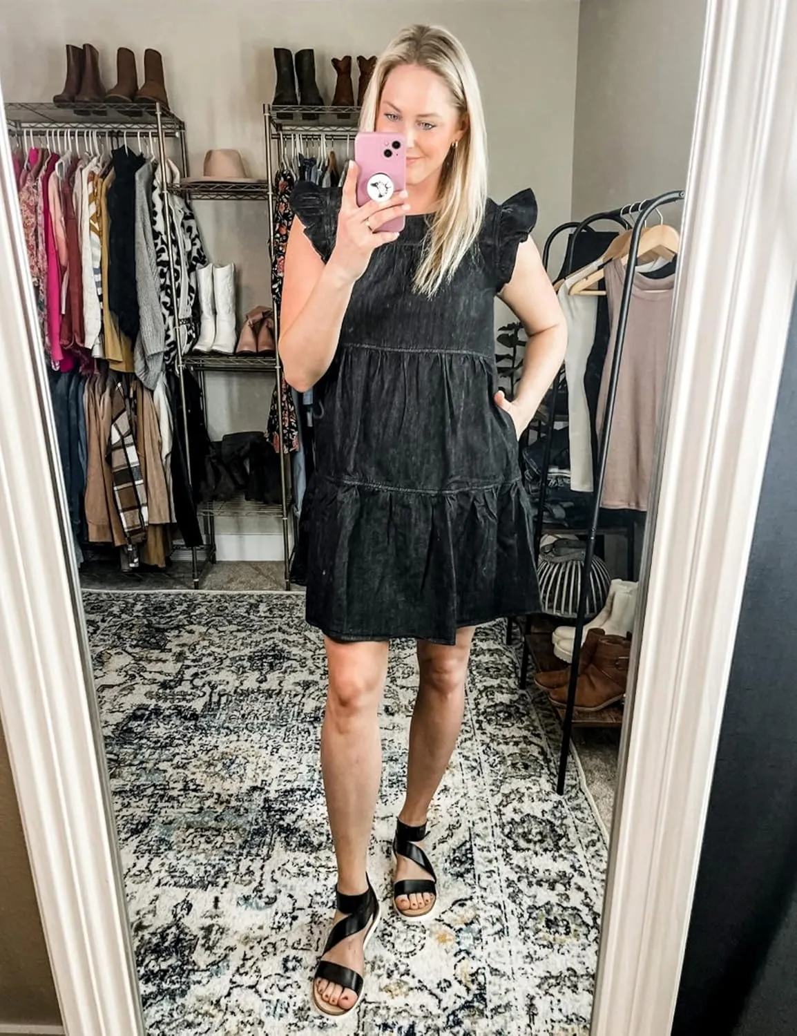 luvamia 2025 Denim Dress for Women Summer Babydoll Sleeveless Ruffle Sleeve Mini Dresses Loose Flowy Swing Pleated Dress