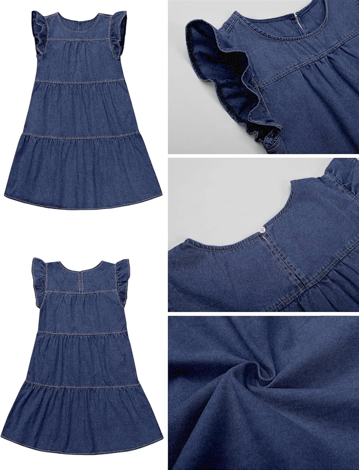 luvamia 2025 Denim Dress for Women Summer Babydoll Sleeveless Ruffle Sleeve Mini Dresses Loose Flowy Swing Pleated Dress