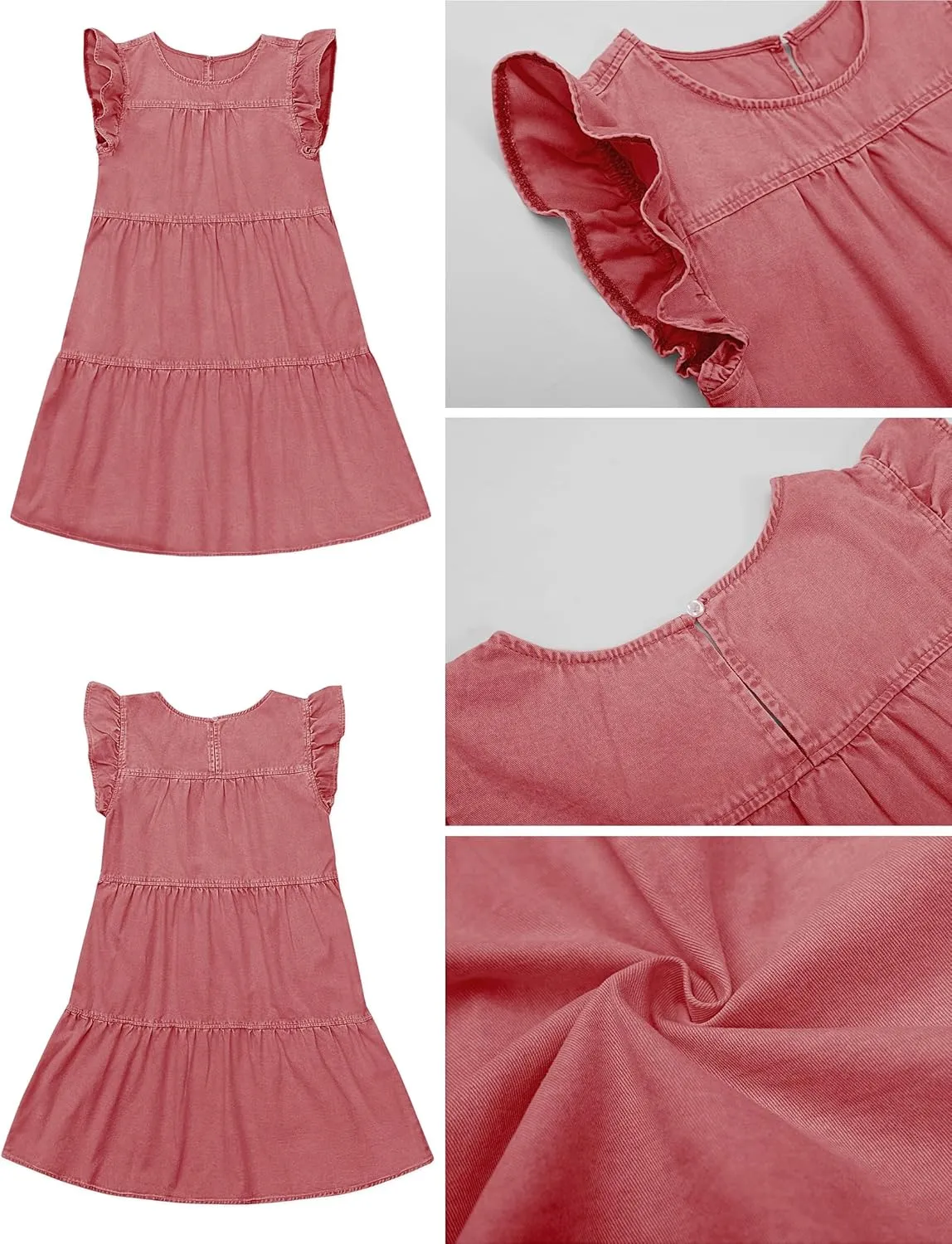 luvamia 2025 Denim Dress for Women Summer Babydoll Sleeveless Ruffle Sleeve Mini Dresses Loose Flowy Swing Pleated Dress