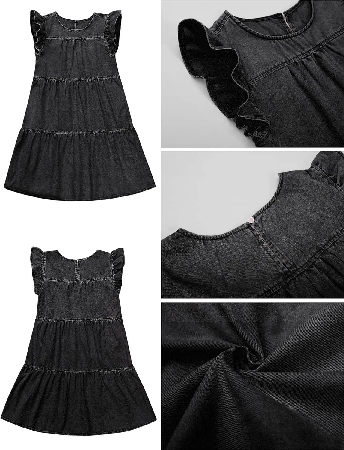 luvamia 2025 Denim Dress for Women Summer Babydoll Sleeveless Ruffle Sleeve Mini Dresses Loose Flowy Swing Pleated Dress