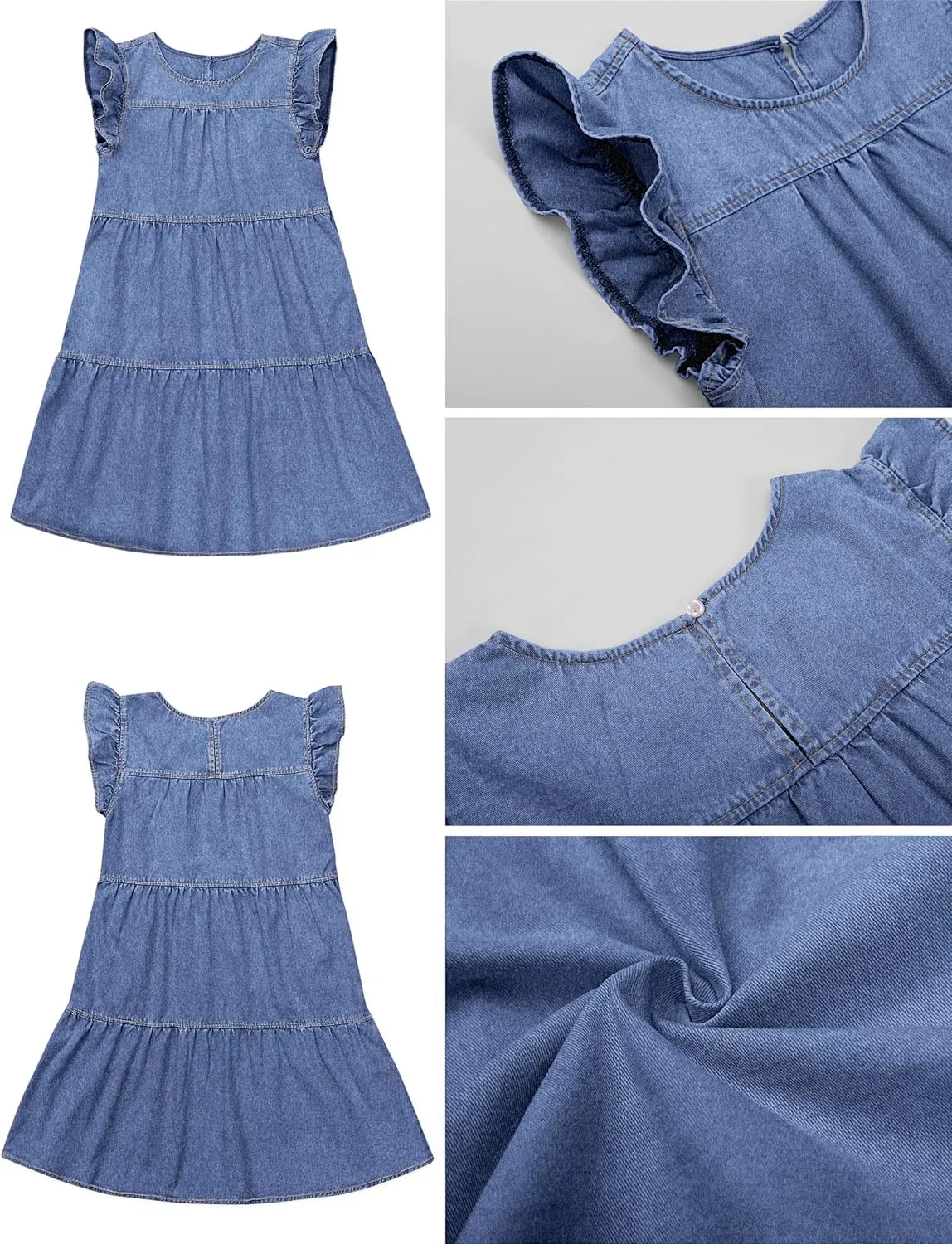 luvamia 2025 Denim Dress for Women Summer Babydoll Sleeveless Ruffle Sleeve Mini Dresses Loose Flowy Swing Pleated Dress