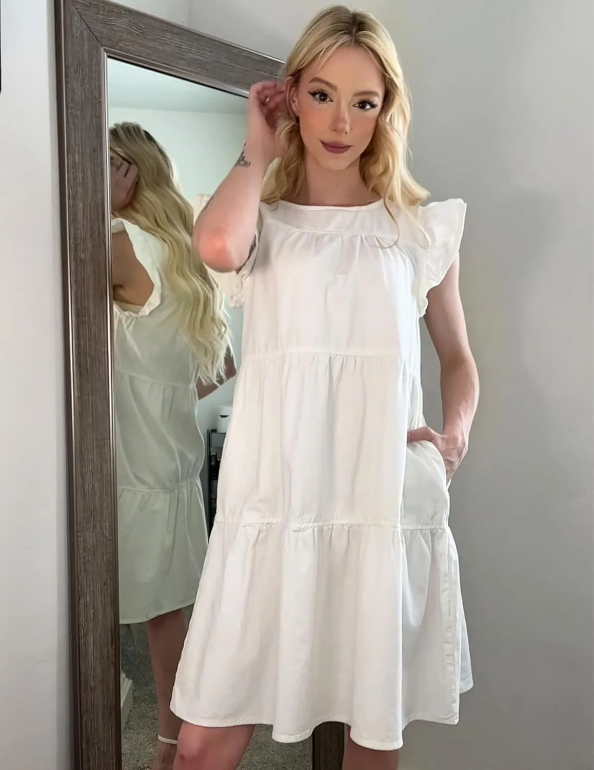 luvamia 2025 Denim Dress for Women Summer Babydoll Sleeveless Ruffle Sleeve Mini Dresses Loose Flowy Swing Pleated Dress