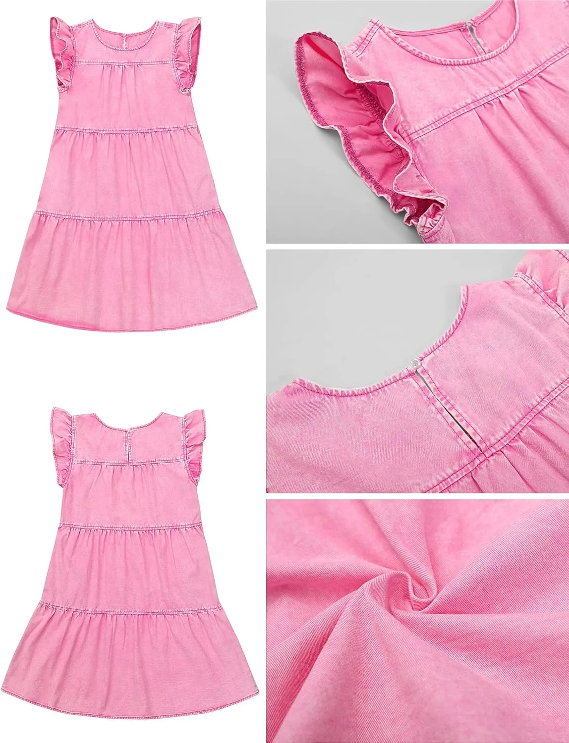 luvamia 2025 Denim Dress for Women Summer Babydoll Sleeveless Ruffle Sleeve Mini Dresses Loose Flowy Swing Pleated Dress
