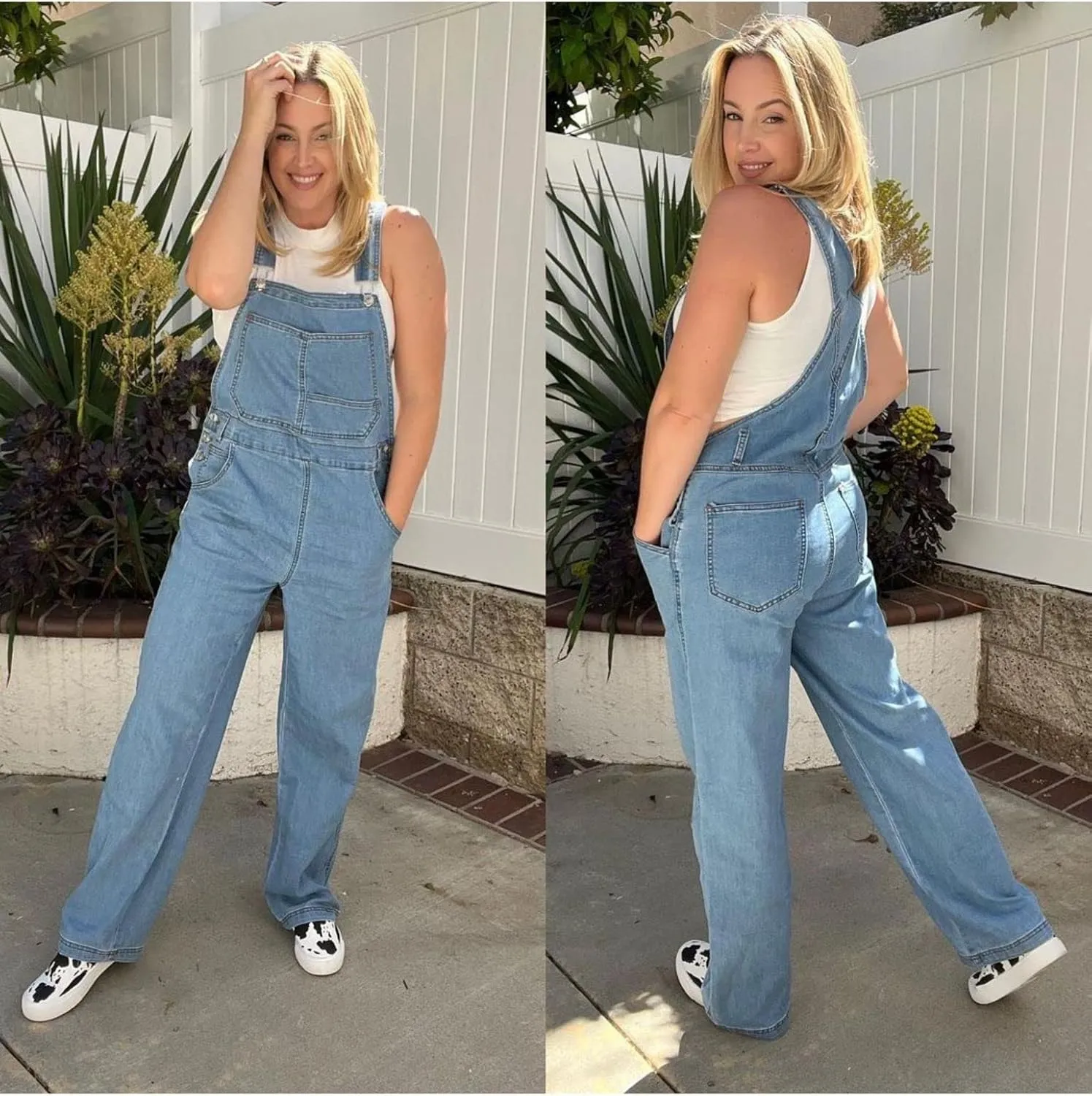luvamia Overalls Women Loose Fit Denim Bib Baggy Overall Jumpsuit Straight Wide Leg Stretchy Jean Pants Fashion