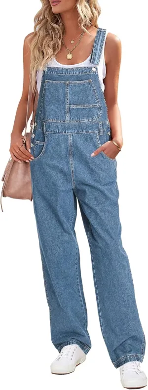 luvamia Overalls Women Loose Fit Denim Bib Baggy Overall Jumpsuit Straight Wide Leg Stretchy Jean Pants Fashion