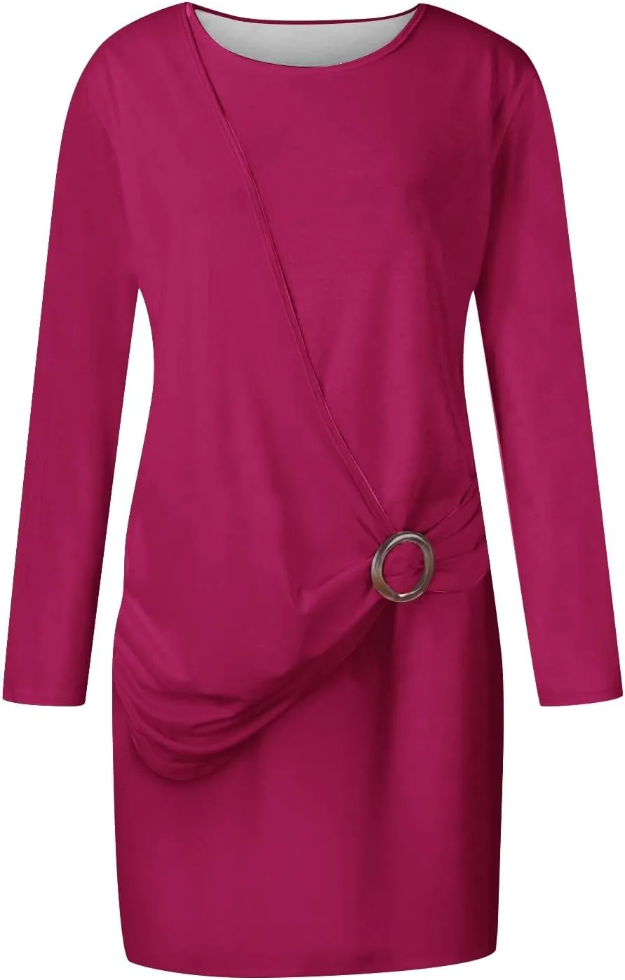 Maxi Dress for Women Long-Sleeve O Neck Casual Dresses for Women Plain Funny Corset Dress