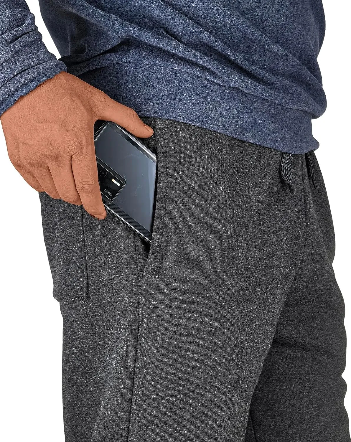 Mens Fleece Athletic Sweatpants Workout Relaxed Fit Elastic Waist Open Bottom Sweat Pants with Pockets Drawstring