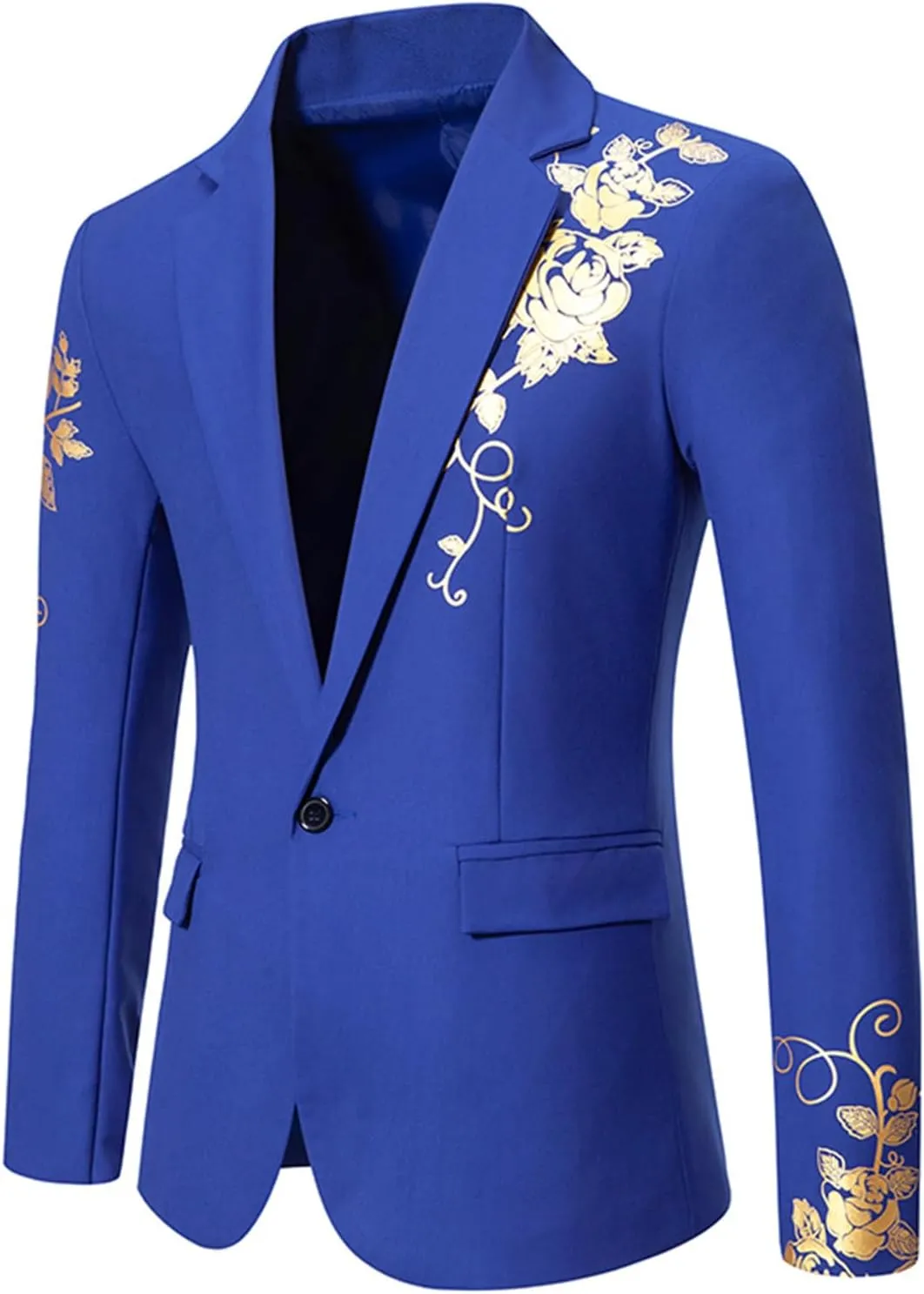Mens Luxurious Gold Bronzing Blazers Long Sleeve Suit Jacket Slim Fit Sport Coats for Wedding Prom Formal Business