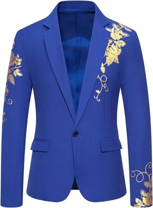 Mens Luxurious Gold Bronzing Blazers Long Sleeve Suit Jacket Slim Fit Sport Coats for Wedding Prom Formal Business