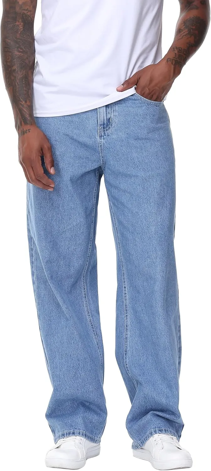 Men's Non-Stretch Relaxed Fit Wide-Leg Baggy Jeans Pants