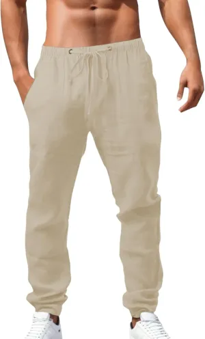 Mens Pants Casual Cotton 2025 Loose Fit Lightweight Trendy Beach Pant Big and Tall Outdoor Fashion Relax Fit Outfits