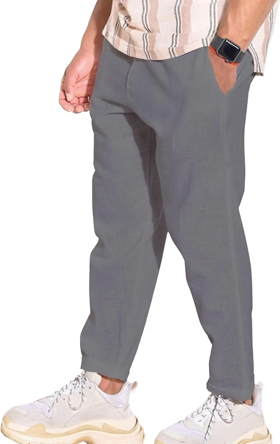 Men's Work Business Casual Pants Loose Fit Straight-Leg Slack Trendy Summer Yoga Beach Long Trousers