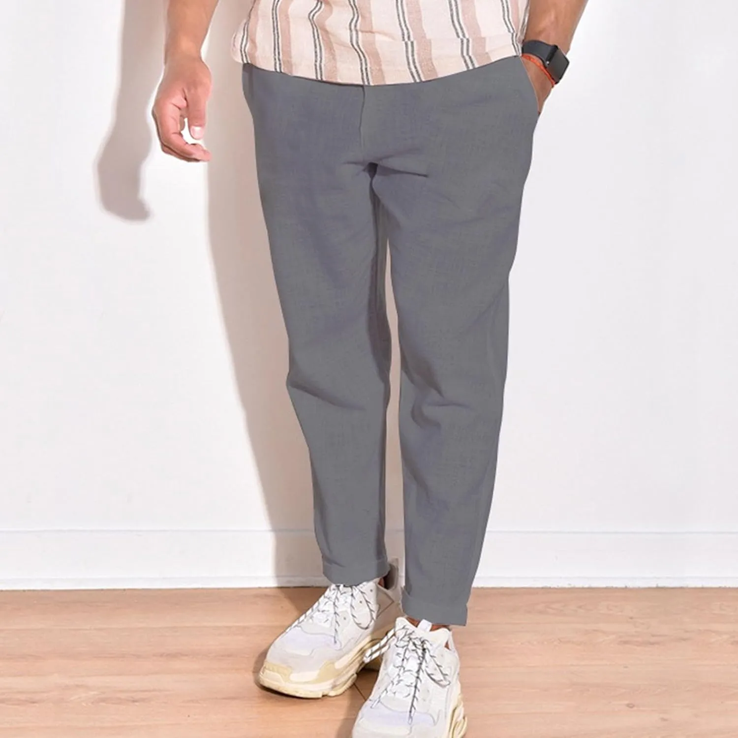 Men's Work Business Casual Pants Loose Fit Straight-Leg Slack Trendy Summer Yoga Beach Long Trousers