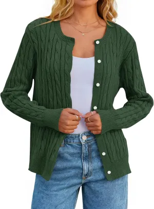 MEROKEETY Women's Cable Knit Open Front Cardigan Sweaters Fall Long Sleeve Button Down Soft Outwear