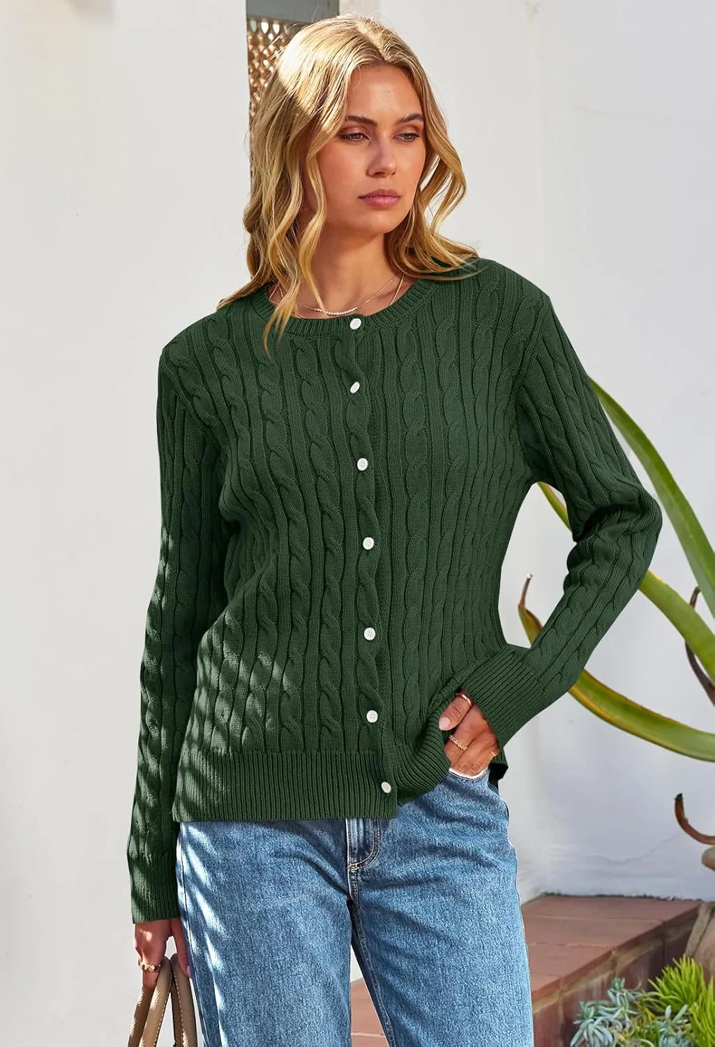 MEROKEETY Women's Cable Knit Open Front Cardigan Sweaters Fall Long Sleeve Button Down Soft Outwear